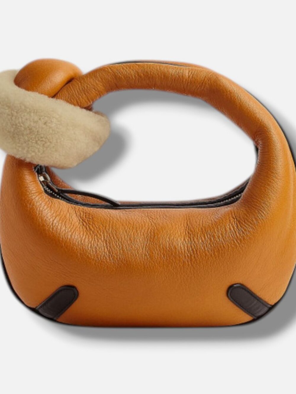 Bottega Veneta Women Brown Mini Aviator Jodie Shearling Clutch Knott Hobo Bag